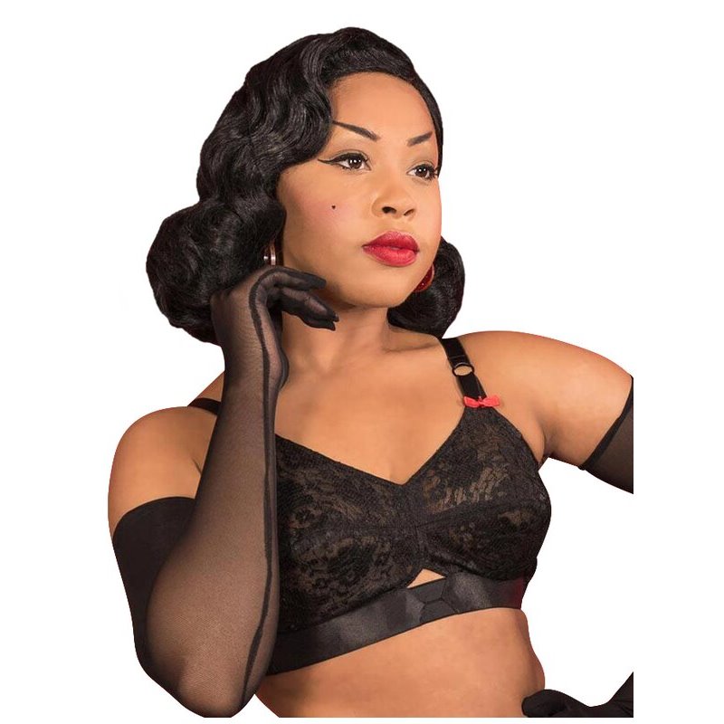 What Katie Did It features beautiful black lace and pretty red knots on the  shoulder strapsLULU dentelle Bullet Bra - LOLIE BELLE