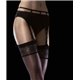 Sensuous patterned stockings with invisibly reinforced toe portion for elegance and covered elastane yarn for increased durabili